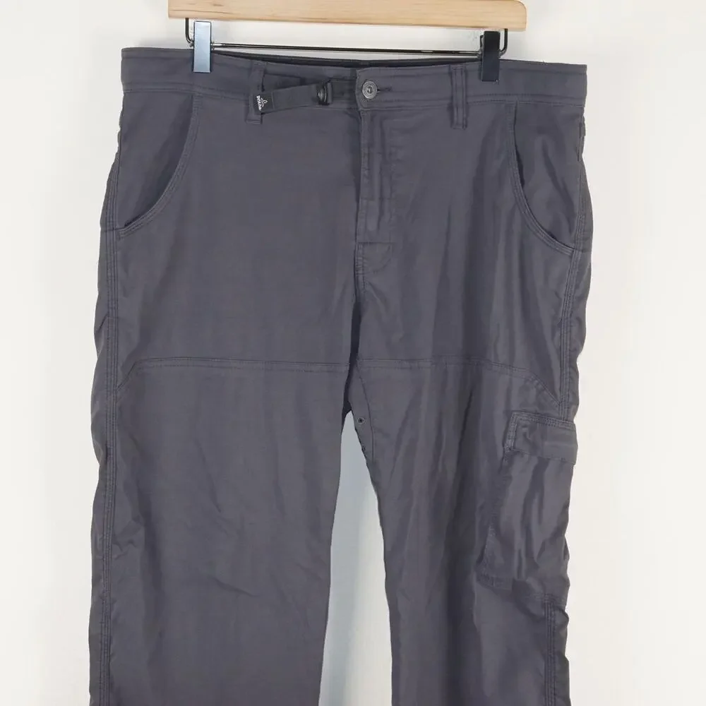 Prana Stretch Zion Gray Roll Up Cargo Pants Mens Sz 35 x 30